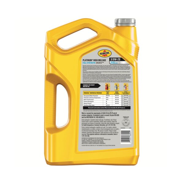 ⁦Pennzoil Platinum High Mileage Full Synthetic 0W-20⁩ - الصورة ⁦2⁩